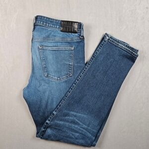 Express Slim Straight Jeans Mens 32x34 (Fits 35x33) Blue Denim Faded Whiskered